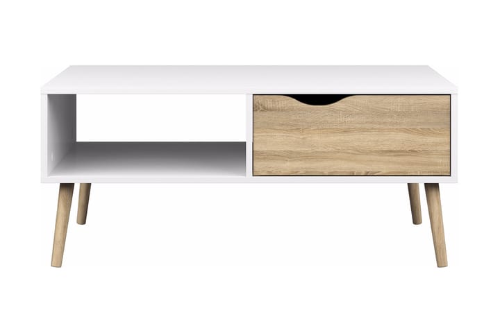 Sohvapöytä Vasiliki 99 cm Säilytyksellä Laatikko+Hylly - Valkoinen/Tammenväri - Huonekalut - Pöytä & ruokailuryhmä - Sohvapöytä