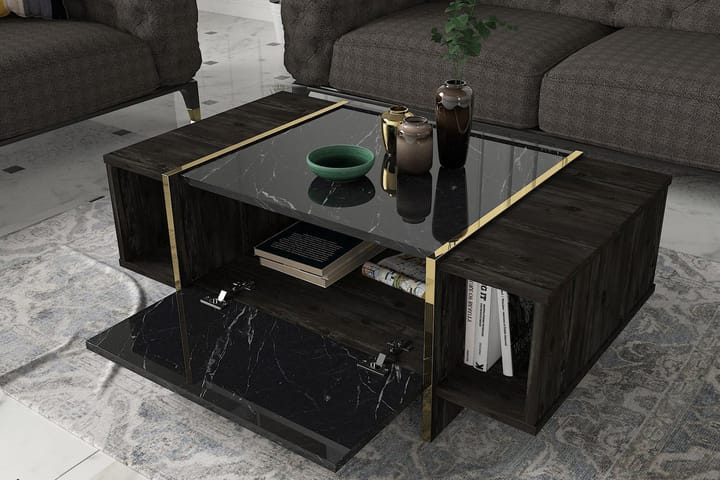 Sohvapöytä Widegates 104 cm Säilytyksellä Hyllyt+Ovi - Musta/Kulta - Huonekalut - Pöytä & ruokailuryhmä - Sohvapöytä