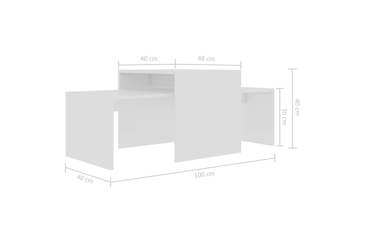 Sohvapöytäsarja korkeakiilto valkoinen 100x48x40cm lastulevy - Valkoinen - Huonekalut - Pöydät & ruokailuryhmät - Sohvapöytä