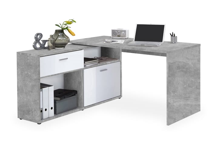 Kirjoituspöytä Imani 138 cm säädettävällä hyllyllä - Valkoinen/Betoni - Huonekalut - Pöydät & ruokailuryhmät - Työpöytä - Kirjoituspöytä