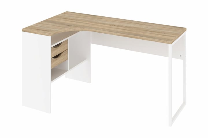 Kulmakirjoituspöytä Praxia 145 cm Säilytys laatikot+hyl - Tammenväri/Valkoinen - Huonekalut - Pöytä & ruokailuryhmä - Työpöytä - Kirjoituspöytä