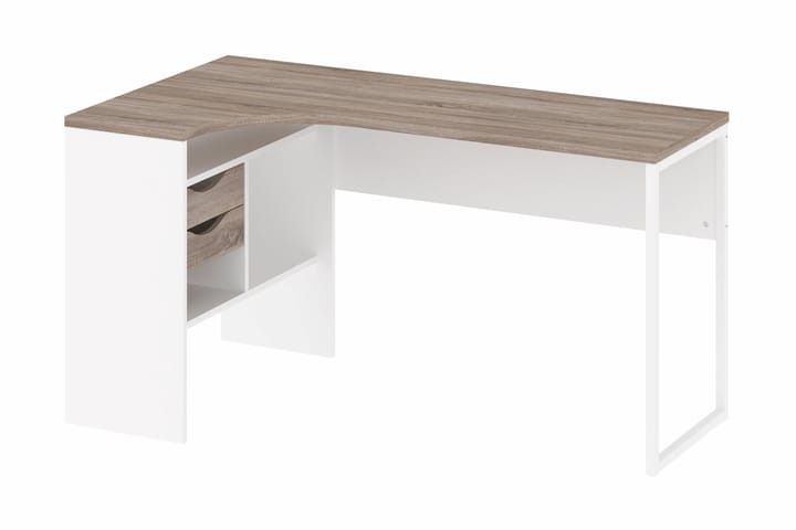 Kulmakirjoituspöytä Praxia Plus 145 cm Säilytys laatikot+hyl - Tryffeli/Valkoinen - Huonekalut - Pöytä & ruokailuryhmä - Työpöytä - Kirjoituspöytä