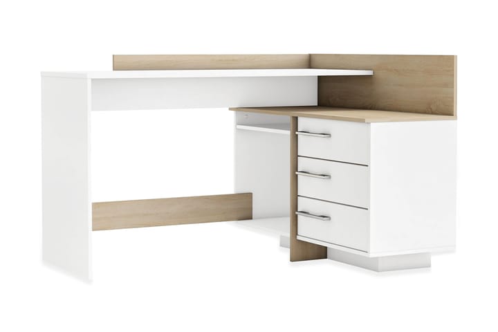 Kulmakirjoituspöytä Rylee 129 cm - Valkoinen/Tammi - Huonekalut - Pöytä & ruokailuryhmä - Työpöytä - Kirjoituspöytä