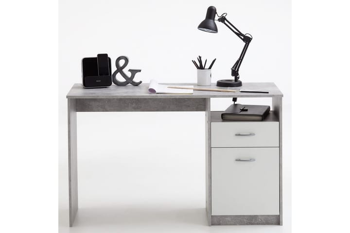 FMD Työpöytä vetolaatikolla 123x50x76,5cm betoni & valkoinen - Harmaa - Huonekalut - Pöydät & ruokailuryhmät - Työpöytä - Kirjoituspöytä
