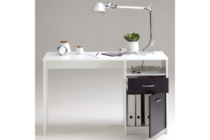 FMD Työpöytä vetolaatikolla 123x50x76,5cm valkoinen ja musta - Valkoinen - Huonekalut - Pöydät & ruokailuryhmät - Työpöytä - Kirjoituspöytä
