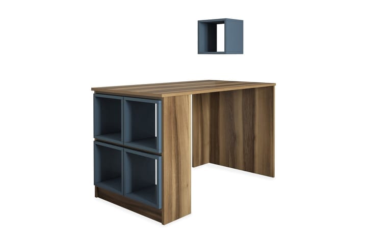 Kirjoituspöytä Amtorp 120 cm Säilytyksellä Hylly+Seinähylly - Ruskea/Sininen - Huonekalut - Pöytä & ruokailuryhmä - Työpöytä - Kirjoituspöytä