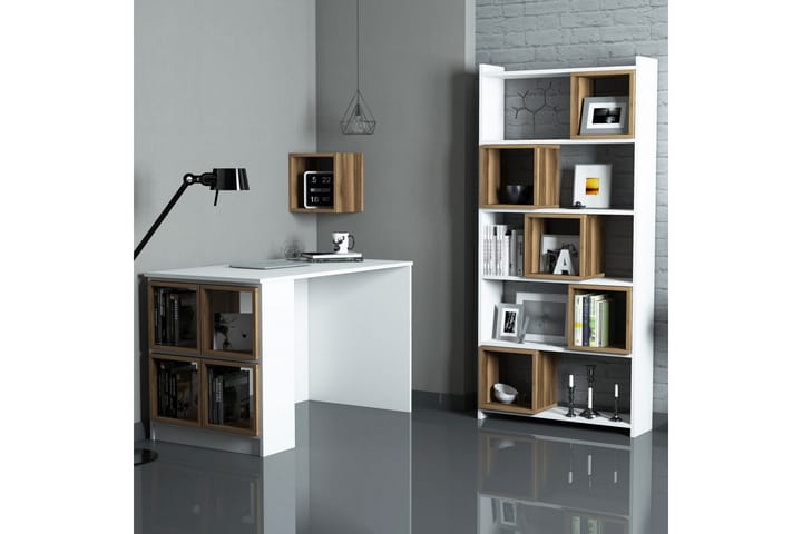 Kirjoituspöytä Amtorp 120 cm Säilytyksellä+Seinähylly + - Valkoinen/Ruskea - Huonekalut - Pöytä & ruokailuryhmä - Työpöytä - Kirjoituspöytä