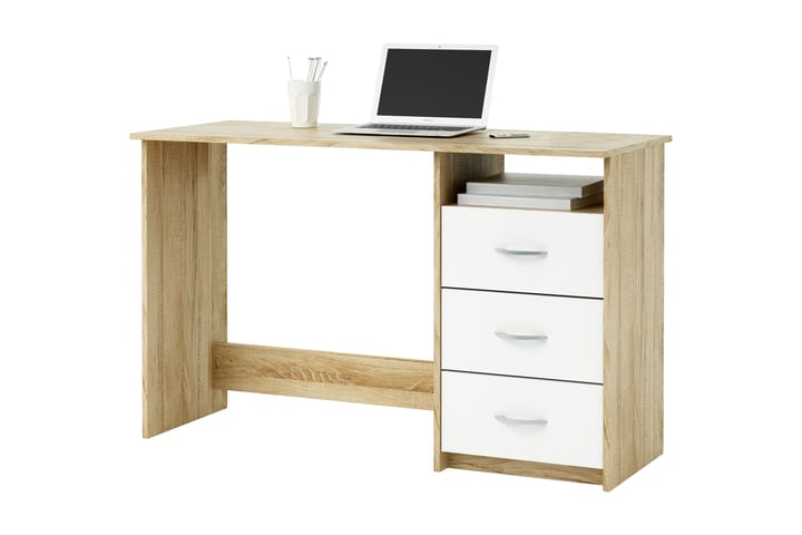 Kirjoituspöytä Arnea 123 cm Säilytyksellä Hylly+3 laatikkoa - Valkoinen/Tammi - Huonekalut - Pöytä & ruokailuryhmä - Työpöytä - Kirjoituspöytä