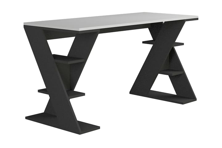 Kirjoituspöytä Briska 140 cm Säilytyksellä Hyllyt - Valkoinen/Tummanharmaa - Huonekalut - Pöytä & ruokailuryhmä - Työpöytä - Kirjoituspöytä