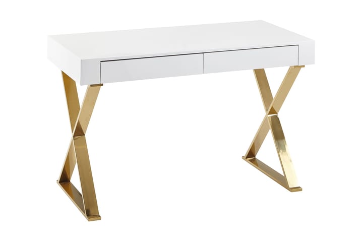 Kirjoituspöytä Clanton 118 cm Säilytyksellä 2 laatikkoa - Valkoinen/Kulta - Huonekalut - Pöytä & ruokailuryhmä - Työpöytä - Kirjoituspöytä