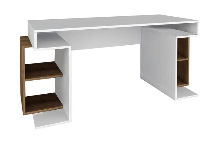 Kirjoituspöytä Clora 153 cm SäilytykselläsJalat - Valkoinen/Pähkinänruskea - Huonekalut - Pöytä & ruokailuryhmä - Työpöytä - Kirjoituspöytä