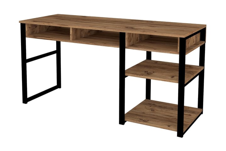 Kirjoituspöytä Dehana 150 cm Säilytyksellä 5 hyllyä - Pähkinänruskea/Musta - Puutarhakalusteet - Terassipöydät - Ruokapöytä terassille