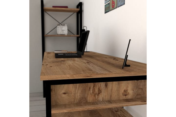 Kirjoituspöytä Dehana 150 cm Säilytyksellä 5 hyllyä - Pähkinänruskea/Musta - Huonekalut - Pöydät & ruokailuryhmät - Työpöytä - Kirjoituspöytä