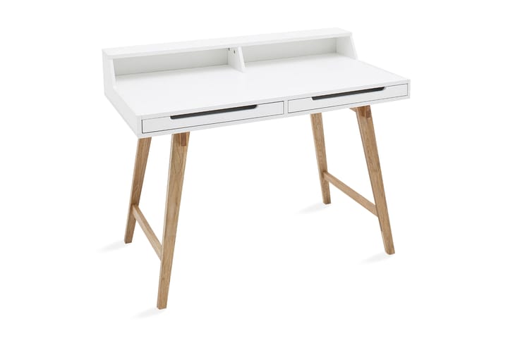 Kirjoituspöytä Gashon 110 cm Säilytyksellä 2 laatikkoa+Hylly - Valkoinen/Tammenväri - Huonekalut - Pöytä & ruokailuryhmä - Työpöytä - Kirjoituspöytä