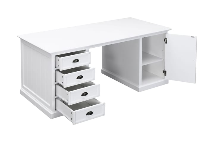 Kirjoituspöytä Hampton 170 cm Säilytys 4 laatikkoa+kaappi - Valkoinen - Huonekalut - Pöytä & ruokailuryhmä - Työpöytä - Kirjoituspöytä
