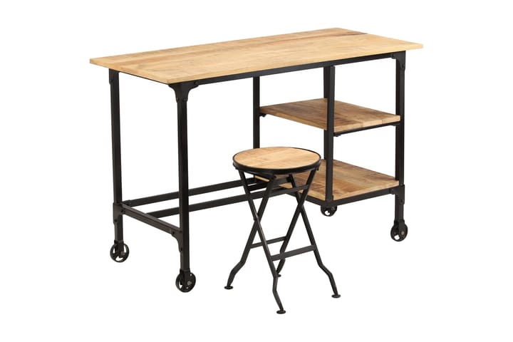 Kirjoituspöytä ja taitettava jakkara mangopuu 115x50x76 cm - Ruskea - Huonekalut - Pöytä & ruokailuryhmä - Työpöytä - Kirjoituspöytä