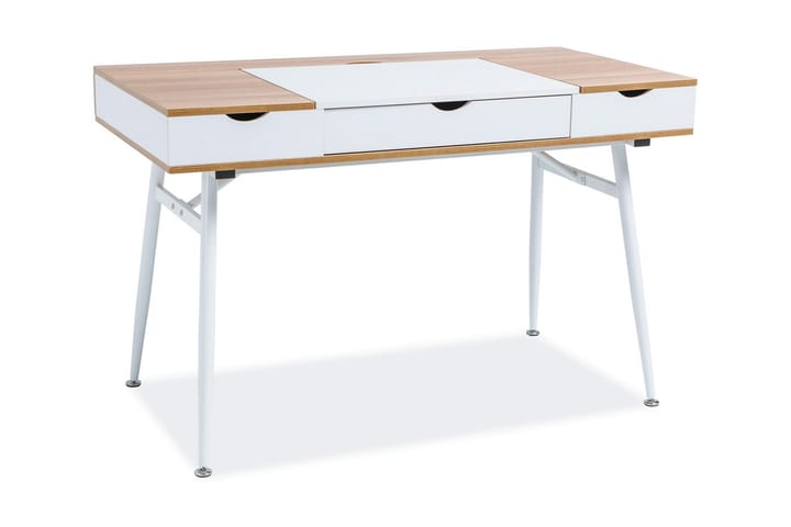 Kirjoituspöytä Kanunka 120 cm Säilytyksellä 3 laatikkoa - Tammenväri/Valkoinen - Huonekalut - Pöytä & ruokailuryhmä - Työpöytä - Kirjoituspöytä