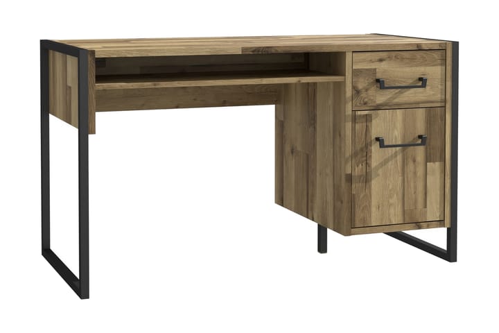 Kirjoituspöytä Lodmoor 129 cm Säilytyksellä Laatikko+kaappi - Ruskea/Musta - Huonekalut - Pöydät & ruokailuryhmät - Työpöytä - Kirjoituspöytä