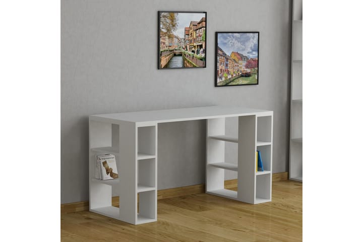 Kirjoituspöytä Lutchan 140 cm Säilytyksellä Hyllyt - Valkoinen - Huonekalut - Pöytä & ruokailuryhmä - Työpöytä - Kirjoituspöytä