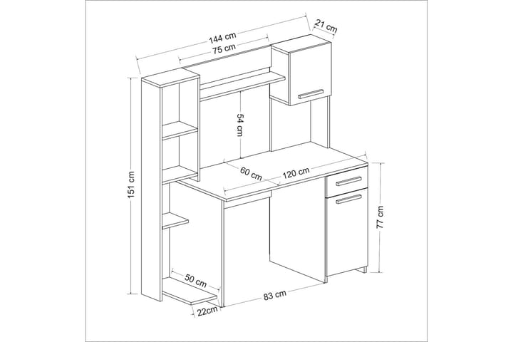 Kirjoituspöytä Merry 144 cm Säilytys Hyllyt+Laatikko+kaappi - Homemania - Huonekalut - Pöytä & ruokailuryhmä - Työpöytä - Kirjoituspöytä