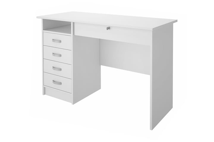 Kirjoituspöytä Praxia 109 cm Säilytyksellä laatikot+Hylly - Valkoinen - Huonekalut - Pöydät & ruokailuryhmät - Työpöytä - Kirjoituspöytä