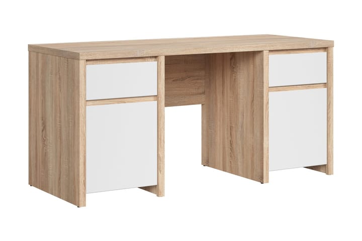 Kirjoituspöytä Rilian 160 cm Säilytys 2 laatikkoa+2 kaappia - Hiekkatammi/Valk Korkeakiilto - Huonekalut - Pöydät & ruokailuryhmät - Työpöytä - Kirjoituspöytä
