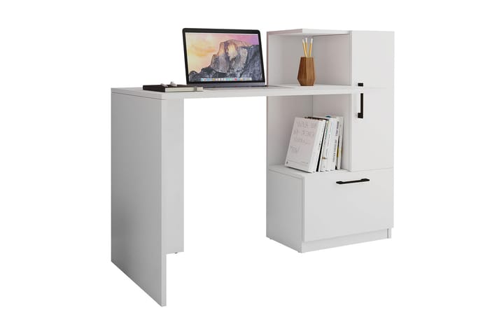Kirjoituspöytä Sarzedo 125 cm Säilytyksellä Hylly+kaappi - Valkoinen - Huonekalut - Pöytä & ruokailuryhmä - Työpöytä - Kirjoituspöytä