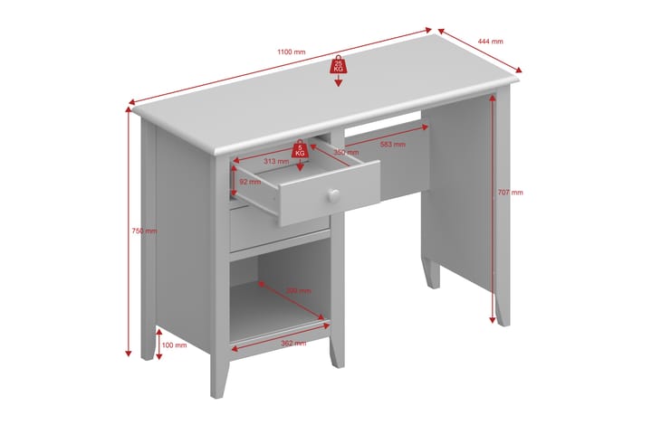 Kirjoituspöytä Saviana 110 cm Säilytys 2 laatikkoa+Hylly - Ruskea - Huonekalut - Pöytä & ruokailuryhmä - Työpöytä - Kirjoituspöytä