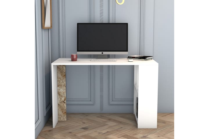 Kirjoituspöytä Tibani 120 cm Säilytyksellä Hylly Marmorikuvi - Valkoinen - Huonekalut - Pöytä & ruokailuryhmä - Työpöytä - Kirjoituspöytä