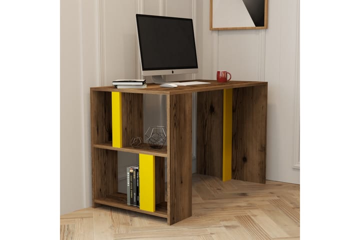 Kirjoituspöytä Tibani 120 cm Säilytyksellä Hylly - Pähkinänruskea/Keltainen - Huonekalut - Pöydät & ruokailuryhmät - Työpöytä - Kirjoituspöytä