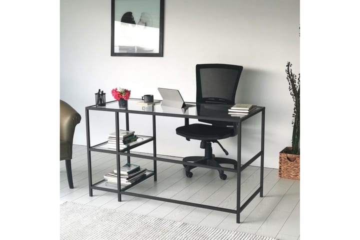 Kirjoituspöytä Vallsbo 130 cm Säilytyksellä 2 hyllyä - Lasi/Musta - Huonekalut - Pöydät & ruokailuryhmät - Työpöytä - Kirjoituspöytä
