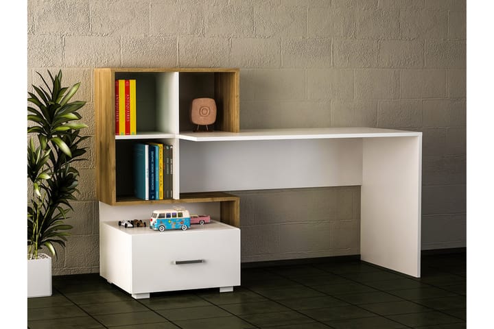 Kirjoituspöytä Wemus 152 cm Säilytyksellä Laatikko+hyllyt - Valkoinen/Pähkinänruskea - Huonekalut - Pöytä & ruokailuryhmä - Työpöytä - Kirjoituspöytä