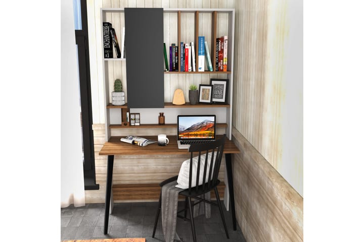 Kirjoituspöytä Zakkum 60x196,6x120 cm Säilytyksellä - Valkoinen - Huonekalut - Pöytä & ruokailuryhmä - Työpöytä - Kirjoituspöytä