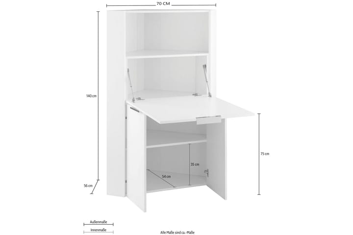 Kulmakirjoituspöytä Dalinet 130 cm säilytyksellä Hyllyt - Valkoinen Korkeakiilto - Huonekalut - Pöytä & ruokailuryhmä - Työpöytä - Kirjoituspöytä