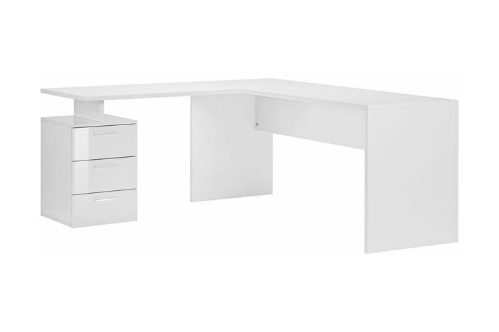 Kulmakirjoituspöytä Saleni 180 cm säilytyksellä 3 laatikkoa - Valkoinen Korkeakiilto - Huonekalut - Pöytä & ruokailuryhmä - Työpöytä - Kirjoituspöytä