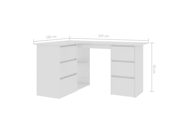 Kulmapöytä korkeakiilto valkoinen 145x100x76 cm lastulevy - Valkoinen - Huonekalut - Pöydät & ruokailuryhmät - Työpöytä - Kirjoituspöytä