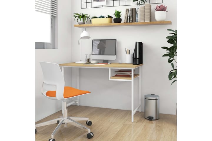 Tietokonepöytä valk. ja vaalea tammi 105x55x72 cm - Huonekalut - Pöydät & ruokailuryhmät - Työpöytä - Kirjoituspöytä