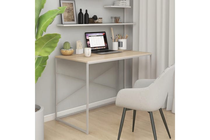 Tietokonepöytä valkoinen ja tammi 110x60x70 cm lastulevy - Ruskea - Huonekalut - Pöytä & ruokailuryhmä - Sohvapöytä