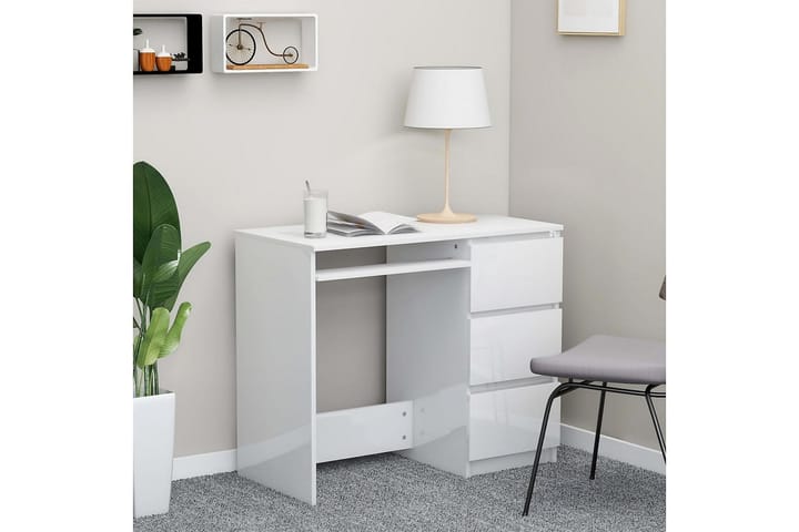Työpöytä korkeakiilto valkoinen 90x45x76 cm lastulevy - Valkoinen - Huonekalut - Pöytä & ruokailuryhmä - Työpöytä - Kirjoituspöytä