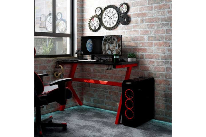 Pelipöytä LED-valot ja Y-muoto musta ja punainen 90x60x75 cm - Huonekalut - Pöydät & ruokailuryhmät - Työpöytä - Pelipöytä