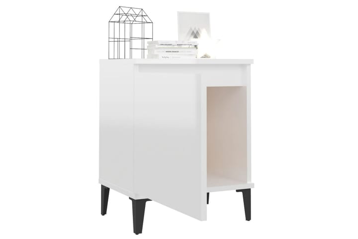 Yöpöytä metallijaloilla korkeakiilto valkoinen 40x30x50 cm - Valkoinen - Huonekalut - Pöydät - Yöpöydät