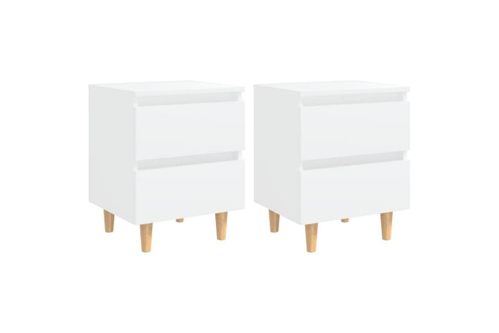 Yöpöydät täysmäntyiset jalat 2 kpl valkoinen 40x35x50 cm - Valkoinen - Huonekalut - Pöydät & ruokailuryhmät - Apupöytä & sivupöytä - Yöpöytä