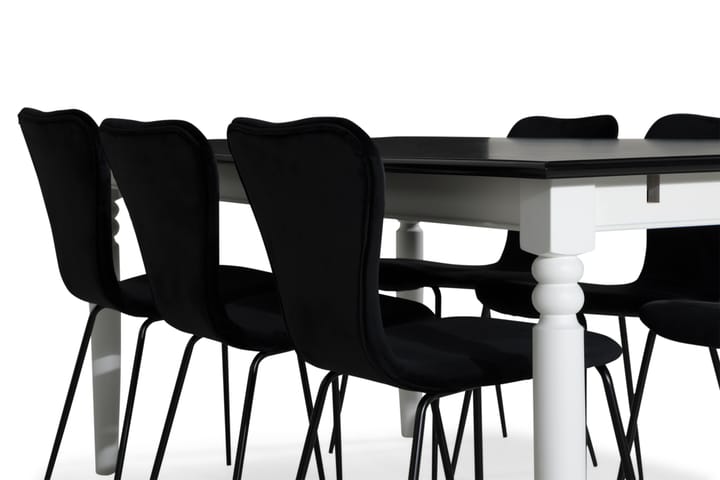 Ruokailuryhmä Hampton 190 cm Mahonkiviilu 6 Miko tuolilla Sa - Valkoinen/Musta - Huonekalut - Ruokailuryhmät - Kulmikas ruokailuryhmä