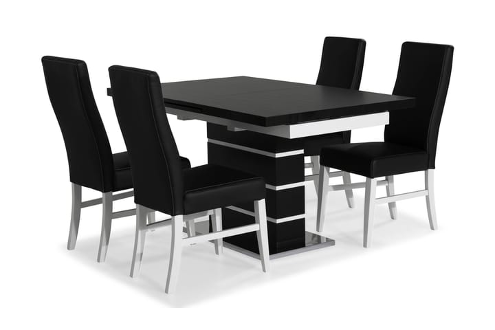Ruokailuryhmä Mueller 4 Max tuolia - Musta/Valkoinen/Musta PU - Huonekalut - Ruokailuryhmät - Kulmikas ruokailuryhmä