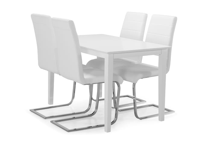Ruokapöytä Matilda 4 kpl Jack tuolia - Valkoinen/kromi - Huonekalut - Ruokailuryhmät - Kulmikas ruokailuryhmä