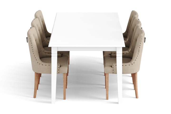 Ruokapöytä Twain 6 kpl Ophelia tuolia - Valkoinen/Beige - Huonekalut - Ruokailuryhmät - Ovaali ruokailuryhmä