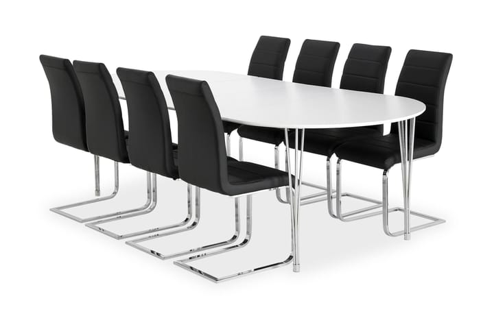 Pöytä Sterling 160 Valk + 8 Emån tuolia Musta - Huonekalut - Ruokailuryhmät - Ovaali ruokailuryhmä