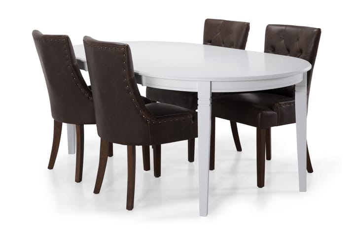 Ruokapöytä Lowisa 4 kpl Hermione tuolia - Valkoinen/Ruskea - Huonekalut - Ruokailuryhmät - Ovaali ruokailuryhmä