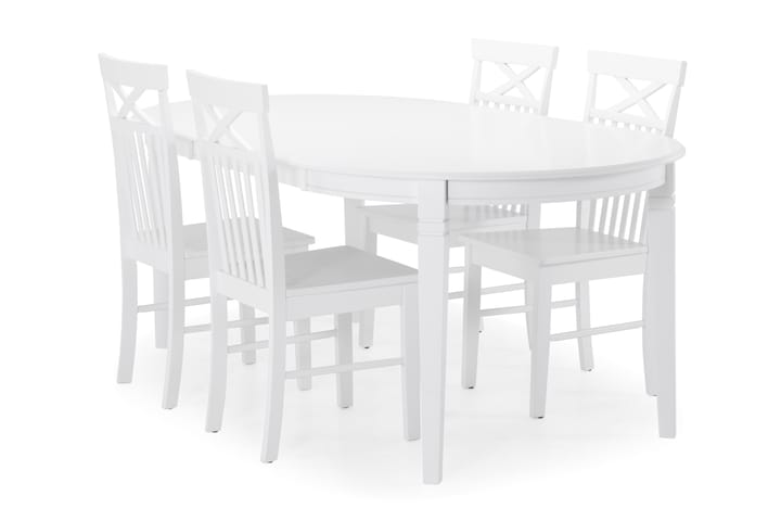 Ruokapöytä Lowisa + 4 Matilda tuolia - Valkoinen - Huonekalut - Ruokailuryhmät - Ovaali ruokailuryhmä