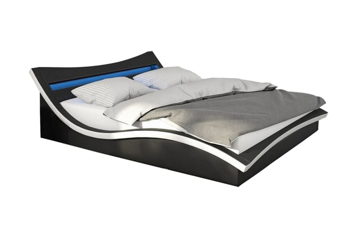 Sänky Nerik 180x200 cm LED-valaistus - Musta/Valkoinen/Keinonahka - Huonekalut - Sängyt - Runkopatjasängyt